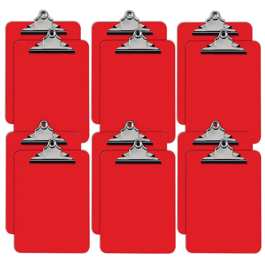 

Red Plastic Clipboards, 12 Pack, Durable, 12.5 x 9 Inch, Standard Metal Clip, Red, Set of 12