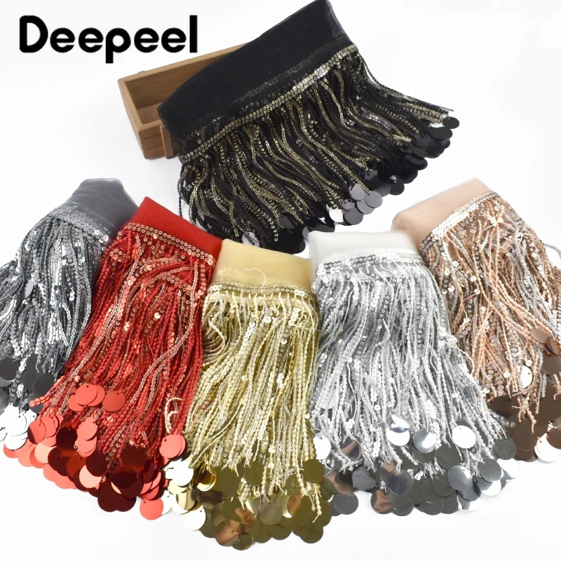 

1-3Yards 16cm Sequins Beaded Fringe Tassels Lace Trim Latin Dress Decorative Trimmings Stitching Laces Fringes Sewing Accessory