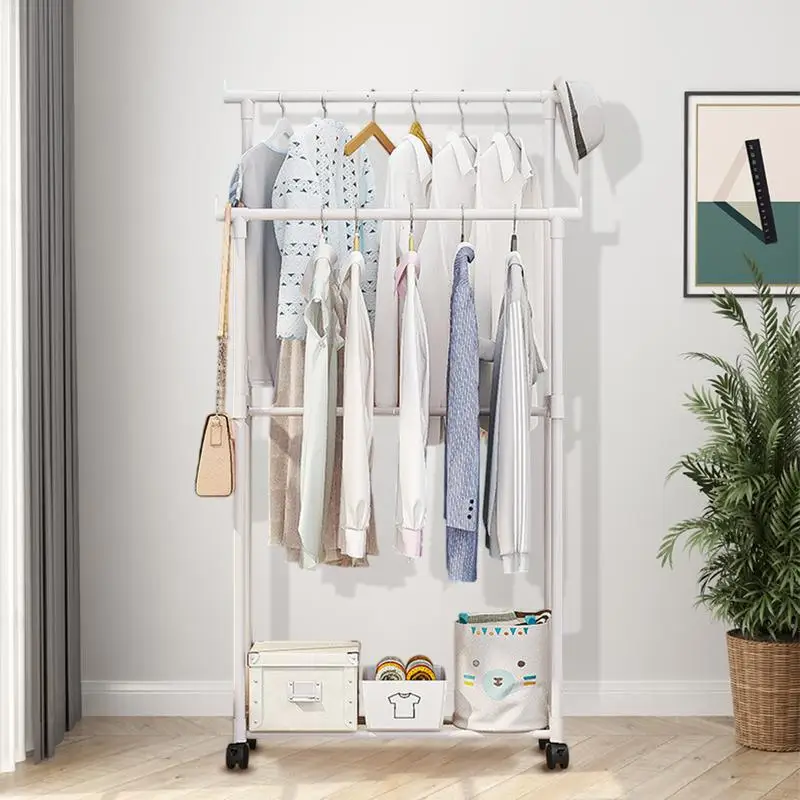 Garment Rack Multi-layer Clothing Holder With Wheels Space Saving Clothes Shoes Organizers Stand For Bedroom Balcony Entryway