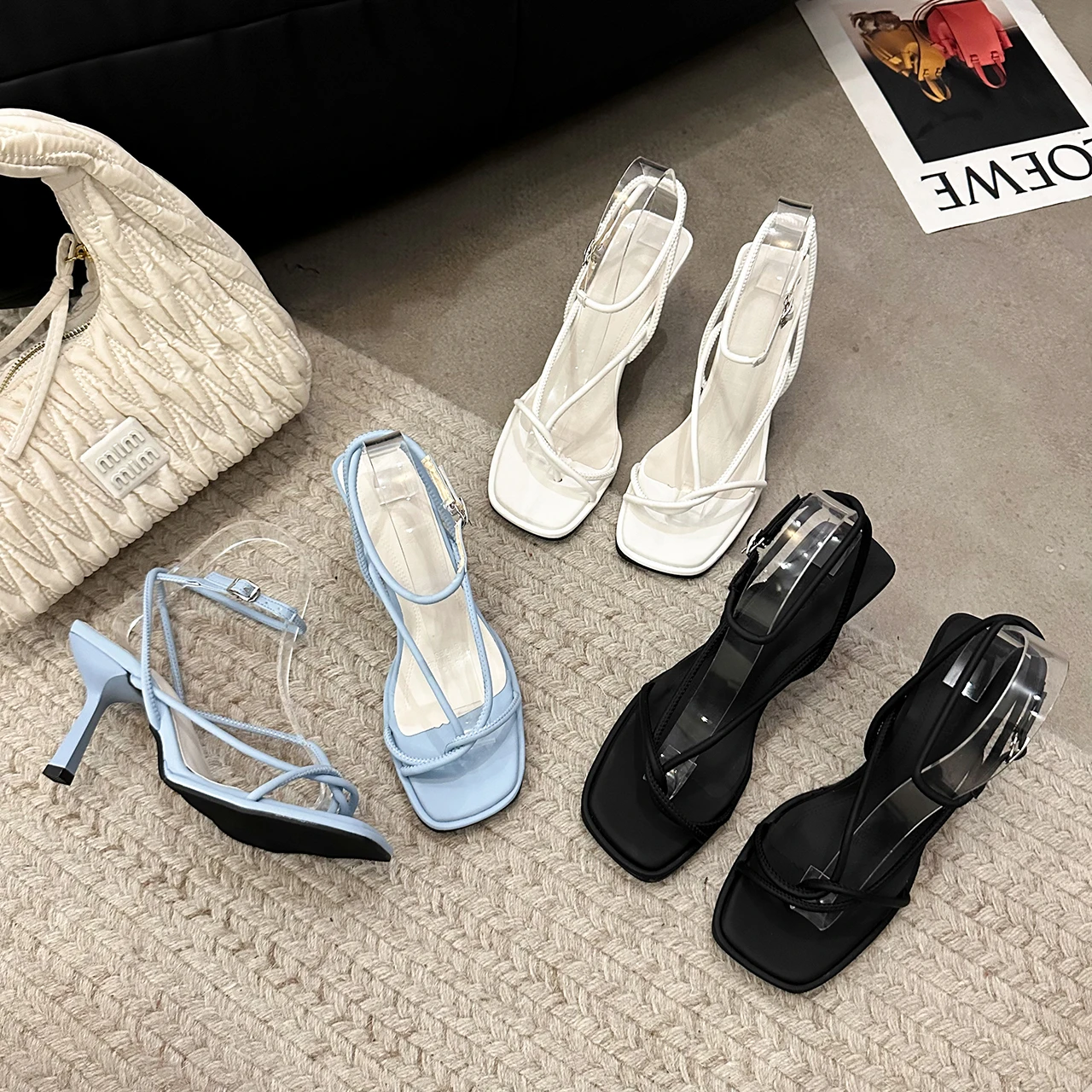 2024 Summer New Sandals Leather Beige Women\'s Shoes High Heels Black Sandals Women\'s Comfort New Fashion High Heel Sandals