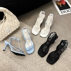 2024 Summer New Sandals Leather Beige Women's Shoes High Heels Black Sandals Women's Comfort New Fashion High Heel Sandals