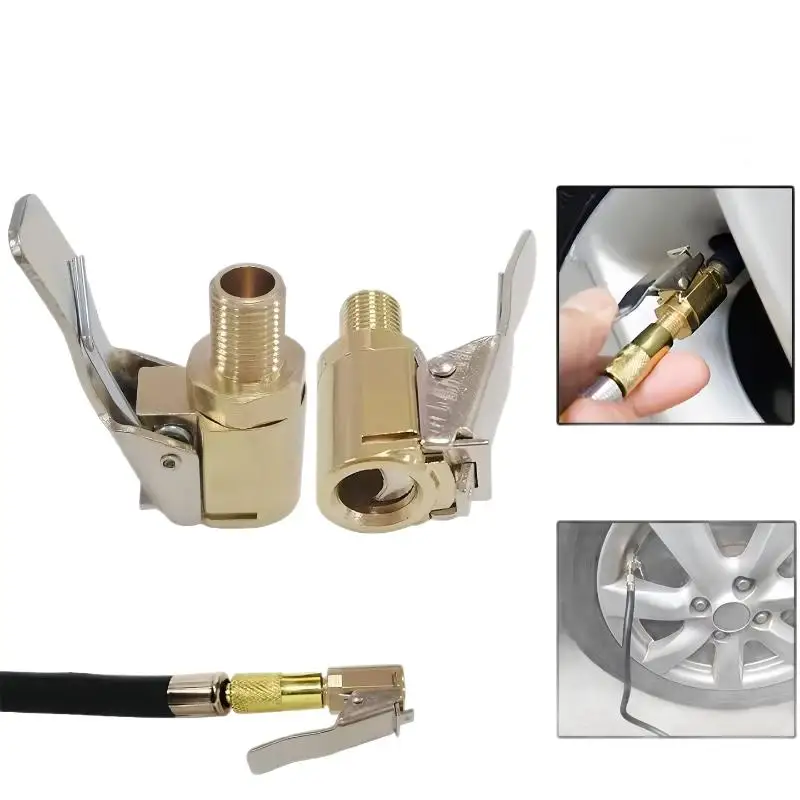 Brass Locking Nozzle Tire Valve Clip Adapter Quick Connect Fast Fill for Car Truck Bicycle Tire Inflator Compressor Tool