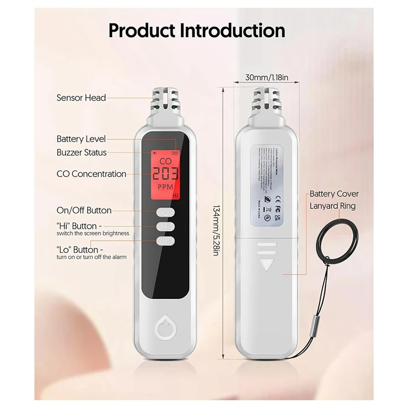 Carbon Monoxide Detectors Portable CO Detector Battery Powered, Handheld Carbon Monoxide Monitor Alarm Detector