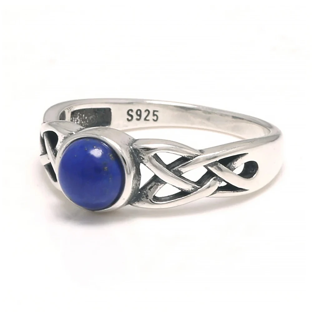 925 Solid Silver Natural Lapis Lazuli Stone Ring for Women Elena Daylight Ring Vampire Diaries Vintage Jewelry Gift