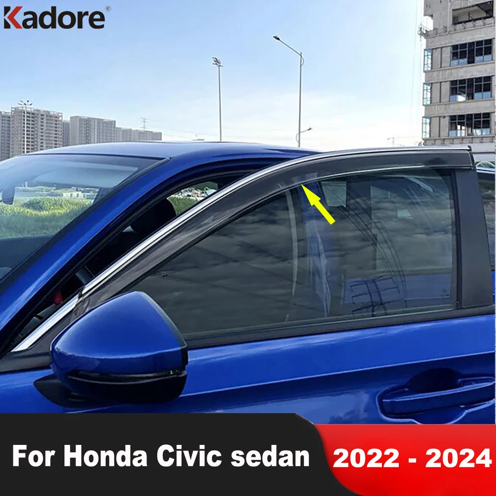 

Оконные козырьки для Honda Civic 11th Sedan 2022 2023 2024, отражатель, солнцезащитный козырек, защита от дождя, погодозащитный чехол, отделка, автомобильные аксессуары