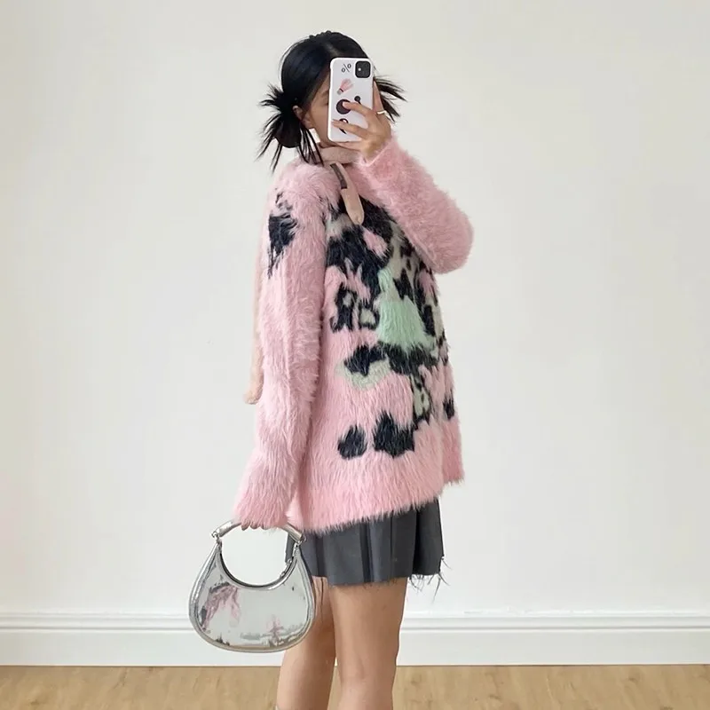 Karrram Japanese Y2k Pink Sweater Vintage Harajuku Knitted Pullover 2000s Aesthetic Kawaii Oversized Knitwear Mohair Cute Lolita