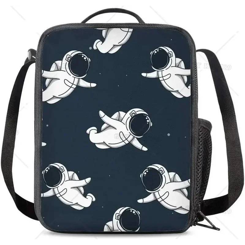 Funny astronaut reusable lunch box food bag with pocket picnic pouch insulated lunch bag for teenage boys girls school Beach