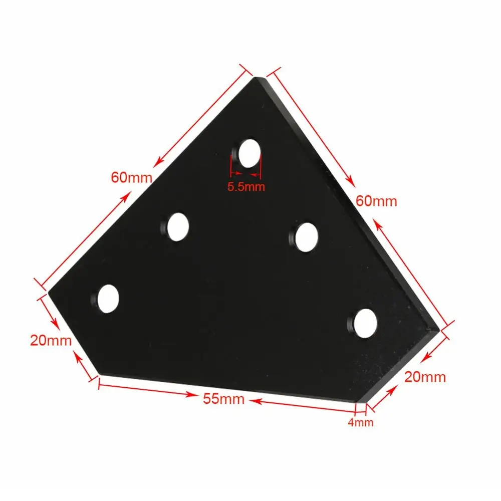 1Pcs 5 Hole Aluminum Profile Joint Board 90 Degree Black Silver Corner Angle Bracket Oxidized Painted Aluminum Alloy