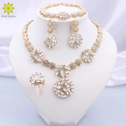 Dubai Gold Color Women Jewelry Sets Classic Necklace Earrings Ring Bracelet Jewelry Daily Wear Gold Plated Accessories