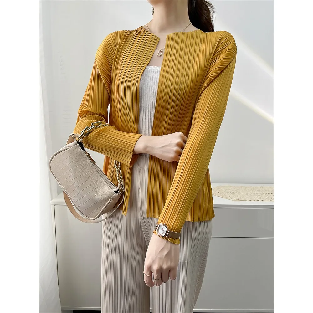 Pleats Pleated Cardigan Jacket Women Long Sleeve Air Conditioner Shirt Comfortable Casual Tops Korea Casual Women\'s Clothing