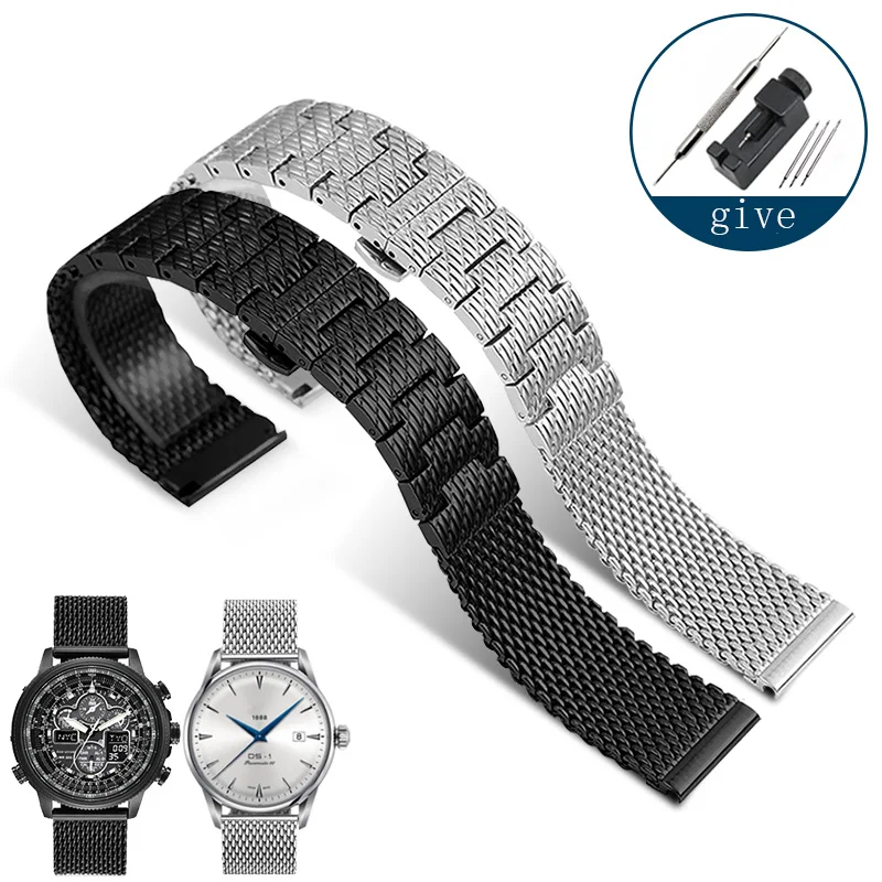 

YOPO Stainless Steel Watchband 22 23mm Black Silver Men's Steel Wristband Suitable For Citizen