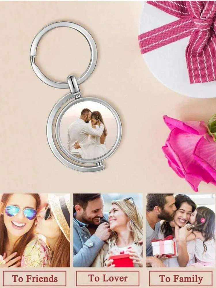 Custom photo keychain, double-sided round rotatable metal key pendant, perfect for gifting or everyday decoration