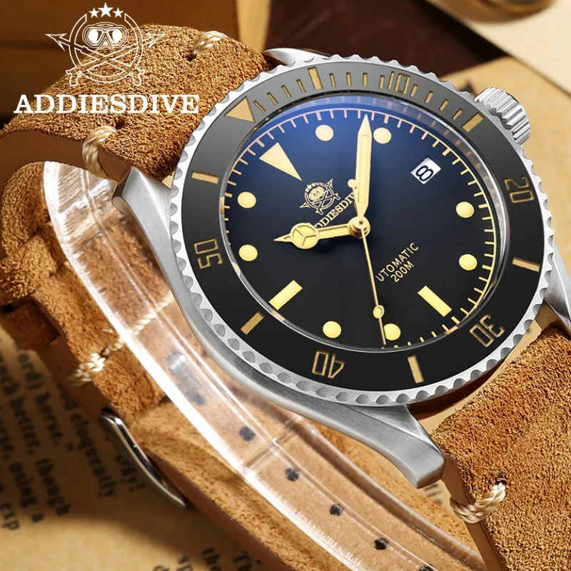 

ADDIESDIVE AD2101 Men's Automatic Watch NH35 Stainless Steel Wrist Watch Black Matte Dial Super Luminous 200m Diving Watches