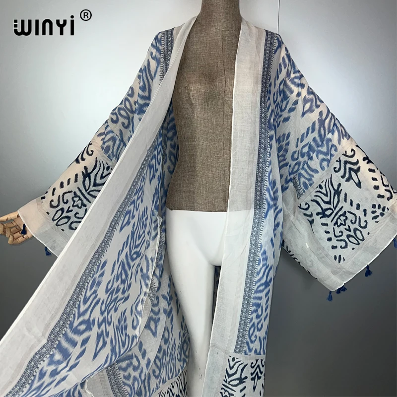 WINYI vestito estivo kimono africa boho stampa spiaggia cover up maxi abito cardigan abbigliamento da spiaggia donna abaya dubai caftano di lusso