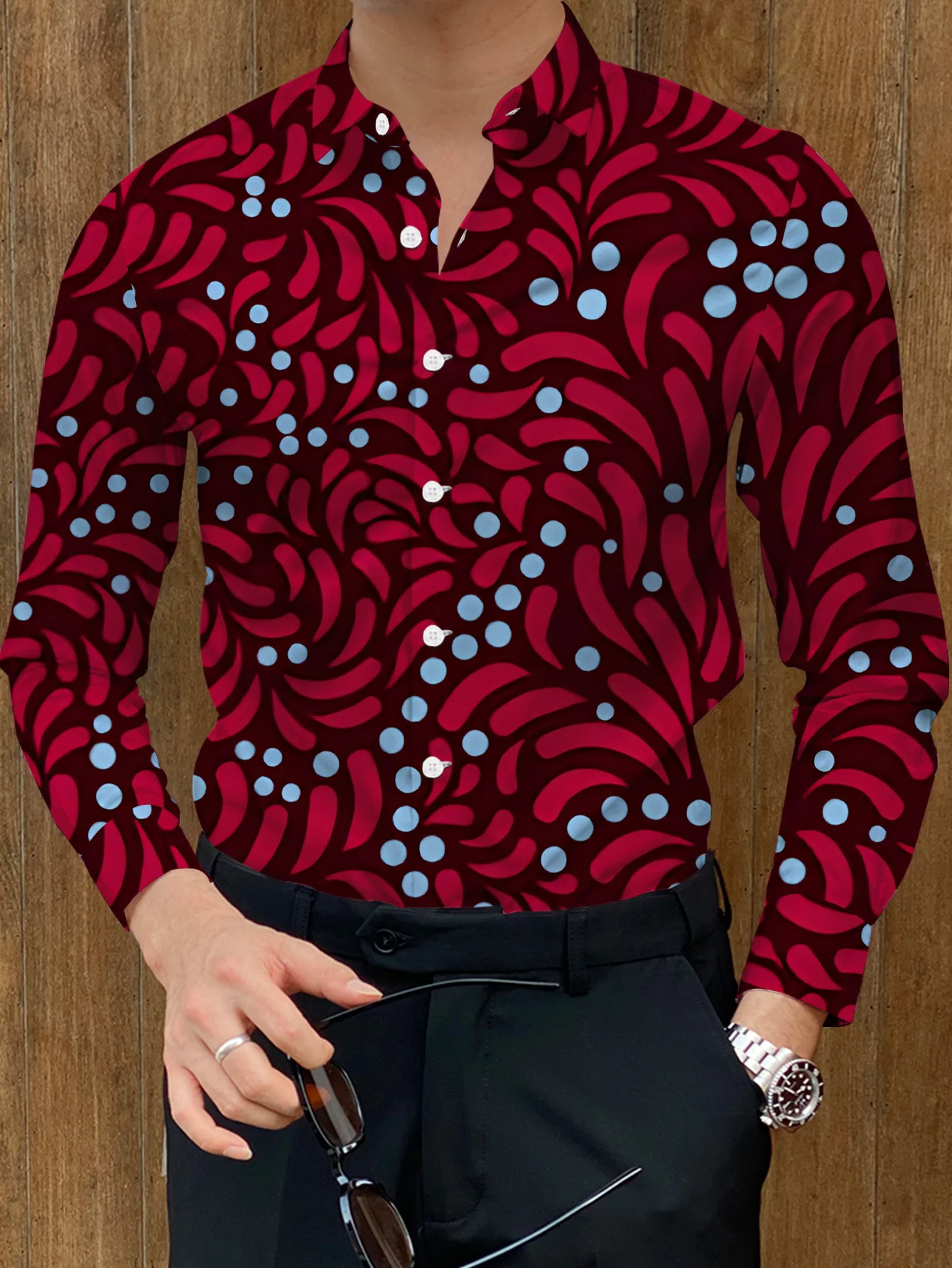 Designed Pattern Men's Fashionable And Simple Long Sleeve Button Casual Lapel Shirt, Trendy And Versatile, 2025