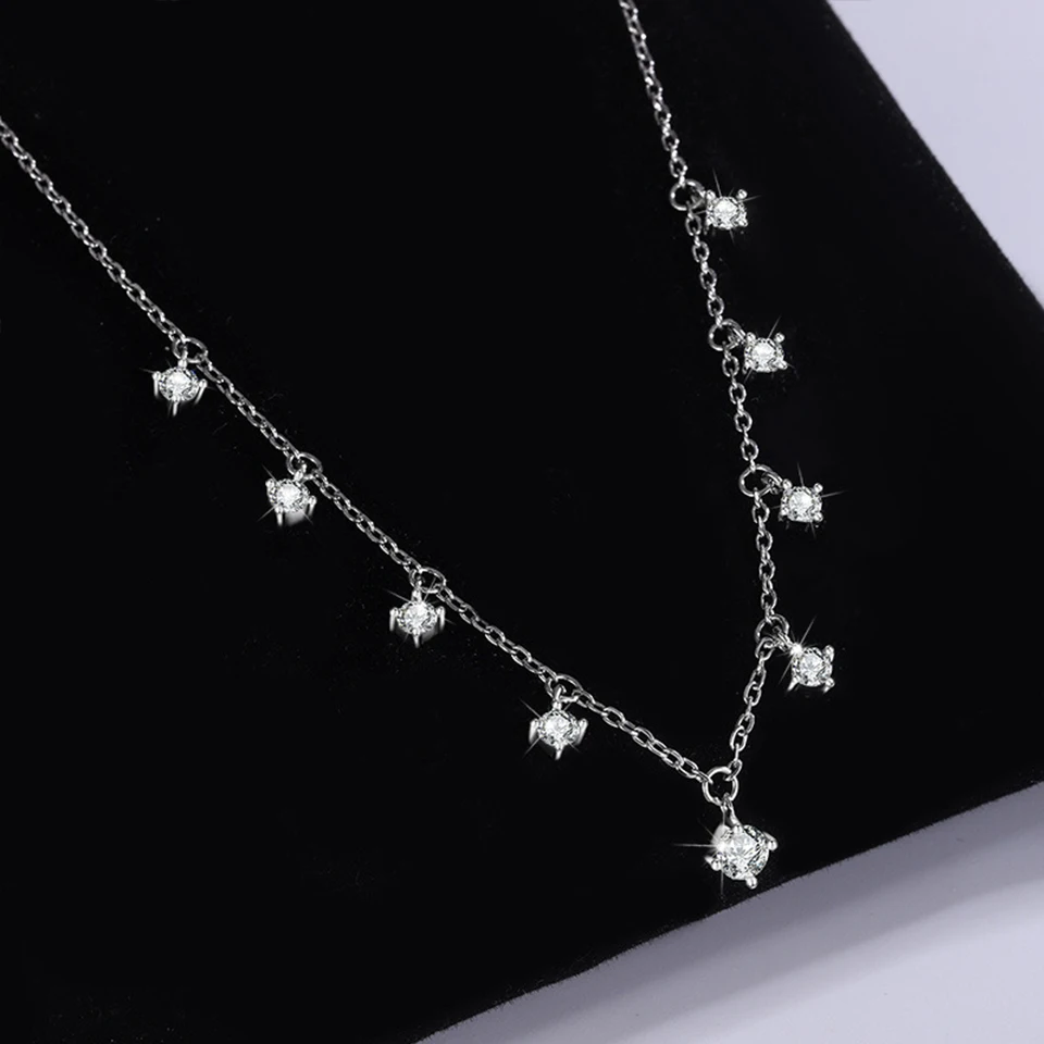 D Color Full Moissanite Necklace for Women Sparkling Lab Diamond Necklaces 925 Sterling Silver Wedding Birthday Party Jewelry