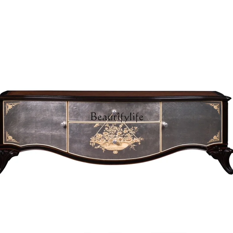 

ld25 British TV cabinet Classical living room solid wood gold-painted audio-visual cabinet can be customized