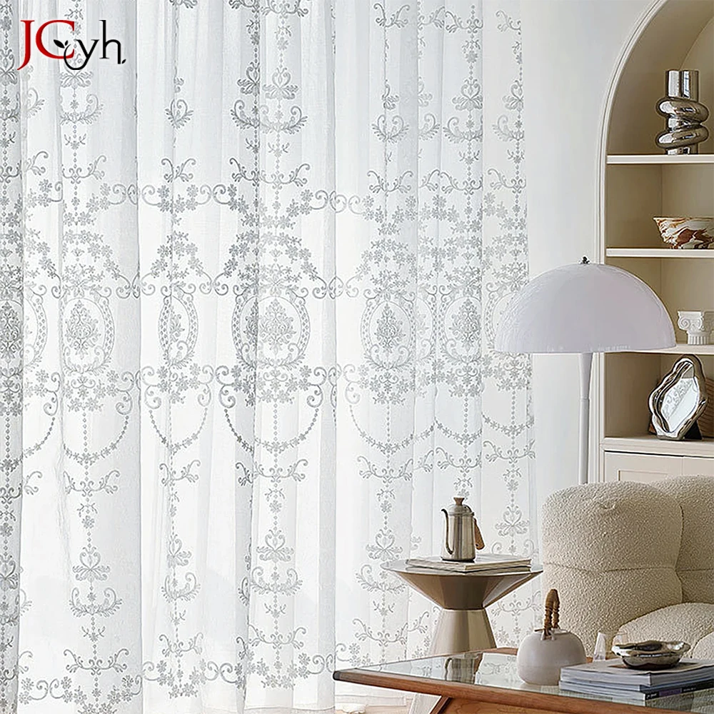 Modern Embroidery Voile Sheer Curtains for Living Room Luxury White Curtain for Kids Bedroom Ready-made Cortinas Rideaux Custom