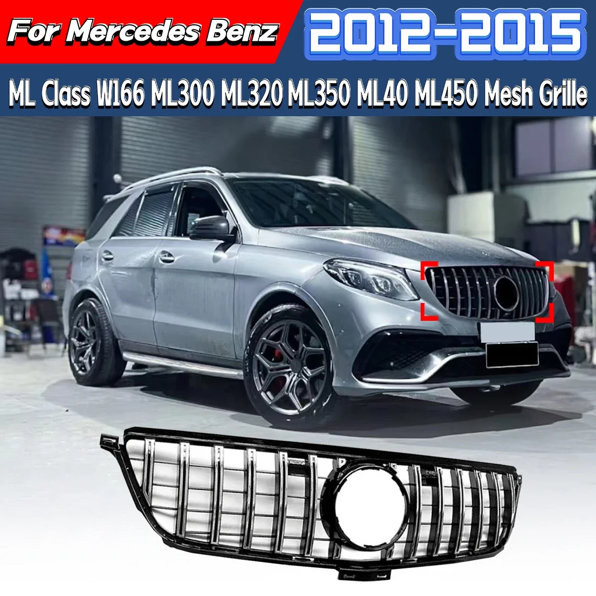 For Mercedes-Benz ML Class W166 ML300 ML320 ML350 ML40 ML450 2012 2013 2014 2015 Front Bumper Grille Modification Mesh Grille