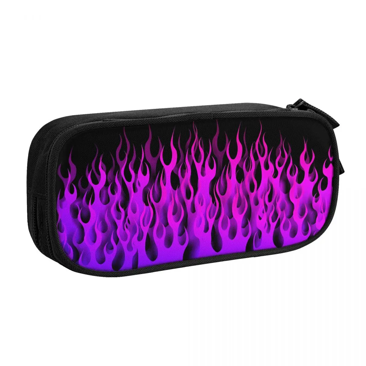 Custom Purple Fire Racing Flames Pencil Case for Boys Gilrs Large Storage Pen Box Bag School Supplies