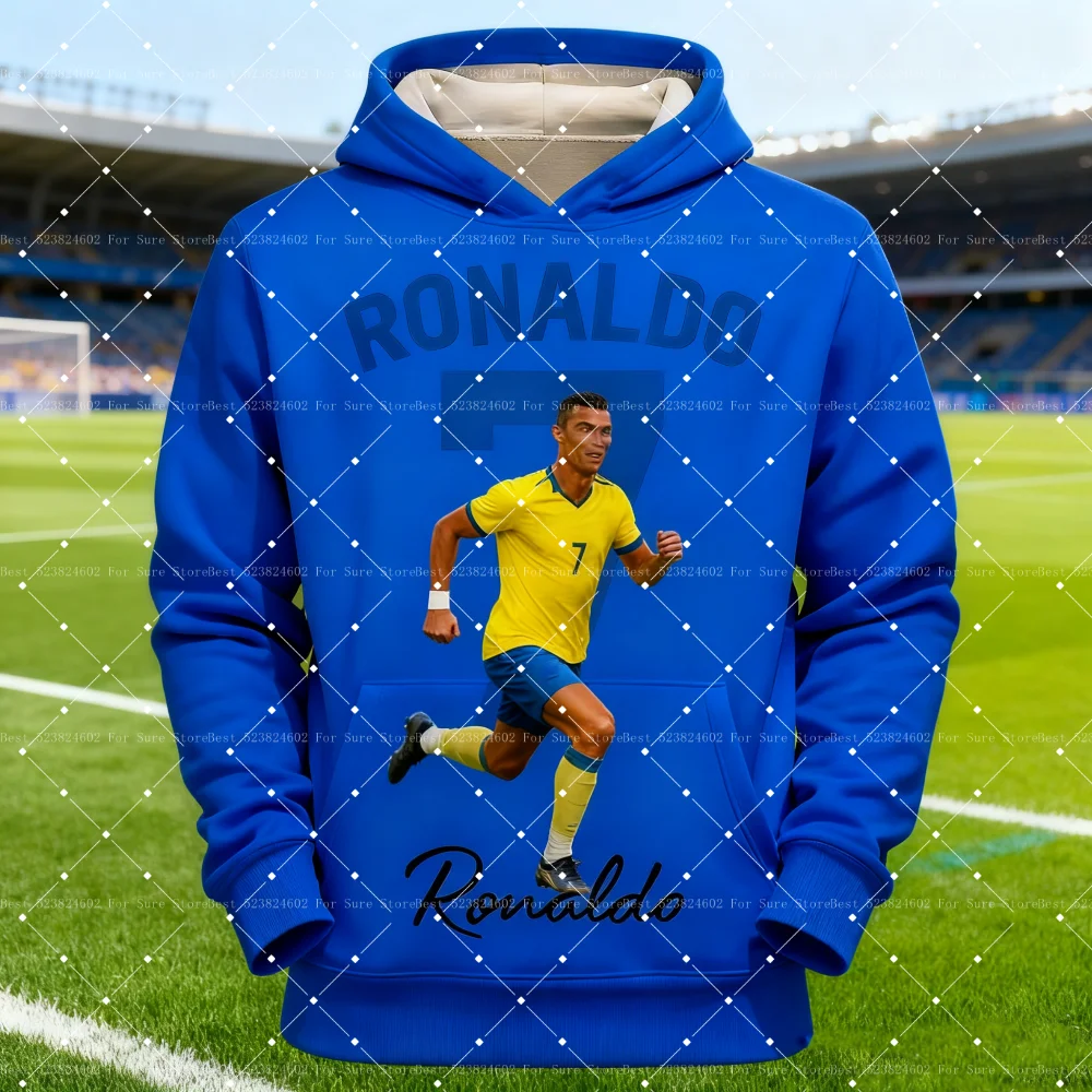 سويت شيرت رونالدو بغطاء للرأس لكرة القدم إصدار مريح كاجوال يومي ملابس الشارع الشهير للرجال هوديس نسائي بقلنسوة