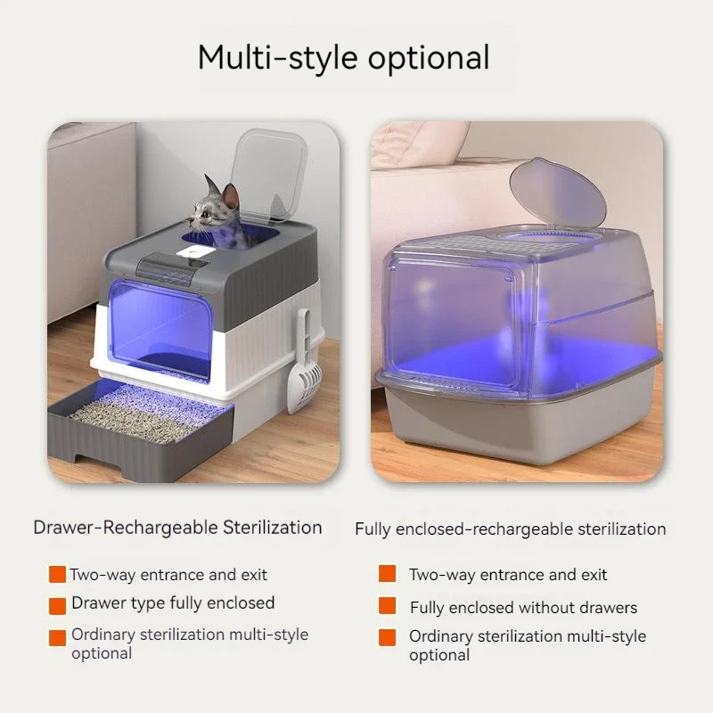 Katzentoilette, übergroß, wiederaufladbar, sterilisierendes Deodorant, vollständig geschlossene Toilette, großes Fassungsvermögen, UV-Sterilisation, Geruchsentfernung, Katze – Detail 5