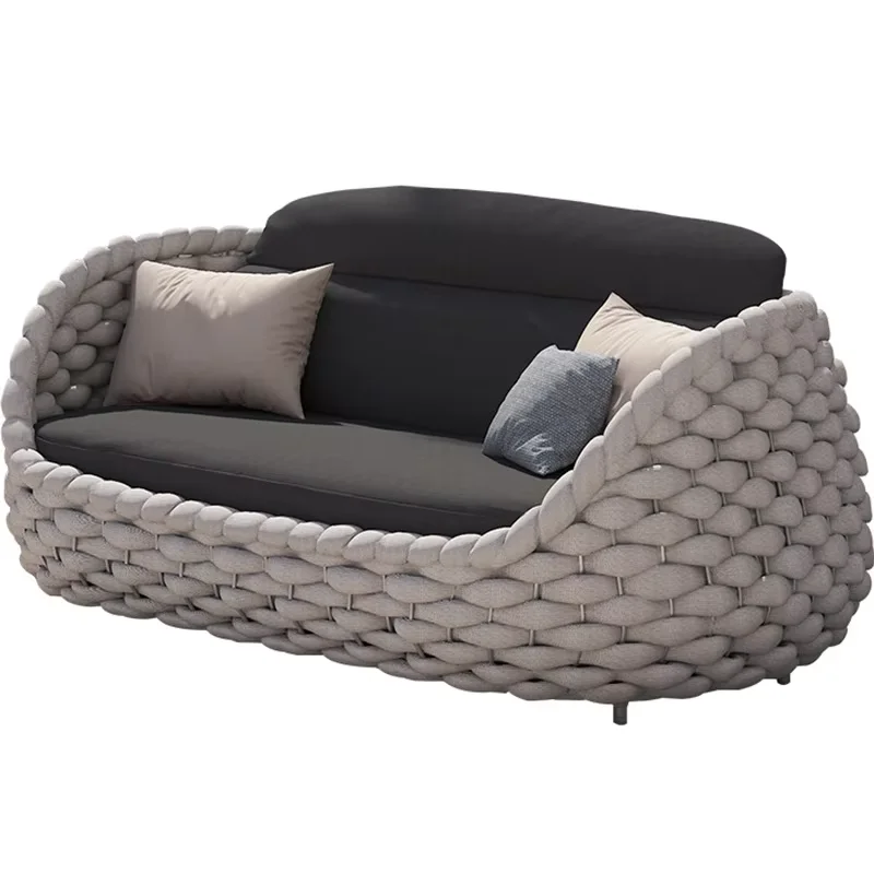 

！@Nordic Wicker Outdoor Plastic Rattan Sofa Set Contemporary Minimalist Modern Courtyard Villa Balcony Waterproof No Assembly