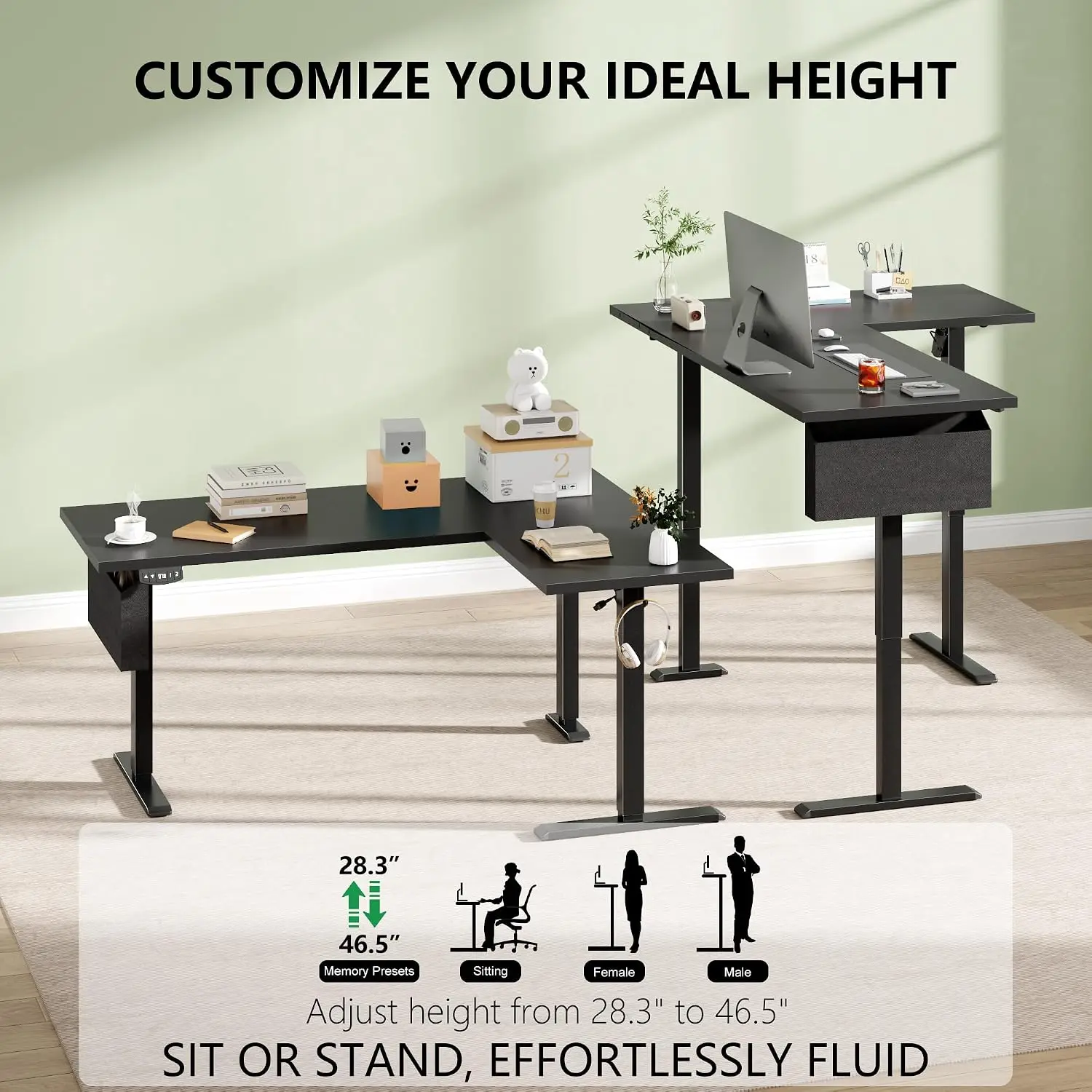 L Shaped Standing Desk Height Adjustable Electric 63