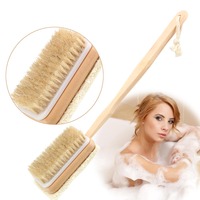 Skin Cuticle Grease Remove Loofah Bristle Both Side Bath Brush Massage Shower Body Back Cleaning Brush Wooden Handle