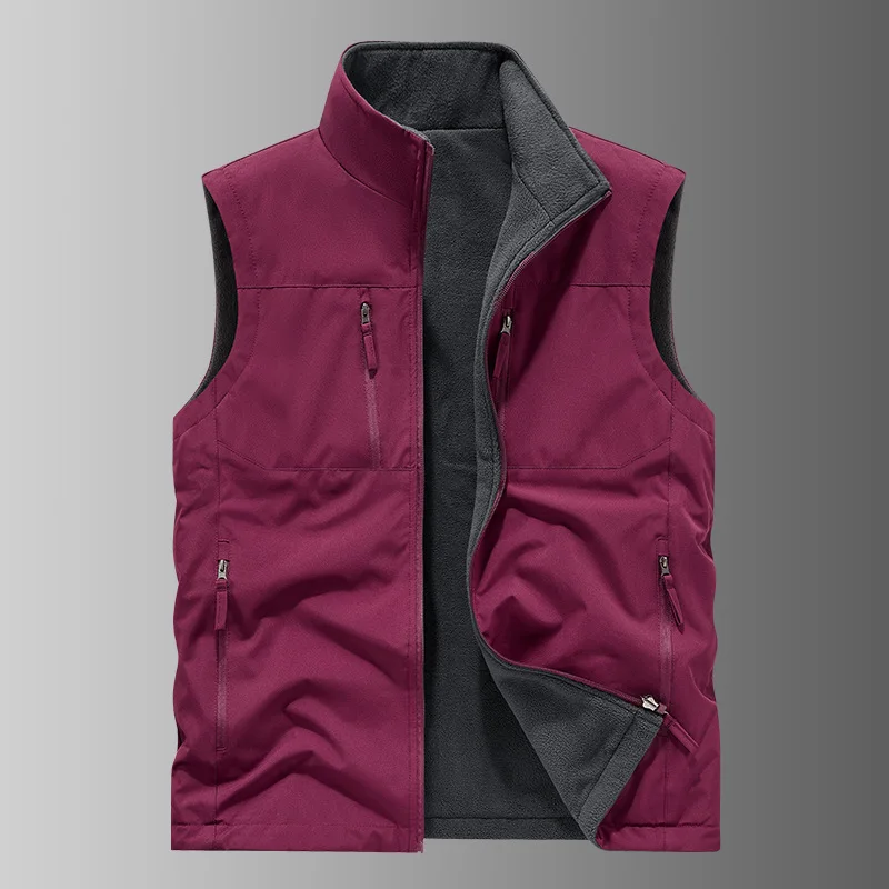 

Double-sided vest for men new autumn-winter style stand-up collar casual blazer warm men's clothing, photography vest Asian size