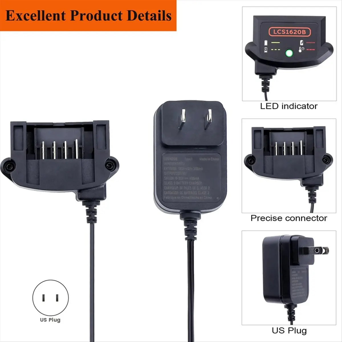 AS648 HAPPY^20V MAX Lithium Battery Charger Replacement for LCS1620B, 20Volts Li-Ion Battery LBXR20 LBXR20-OPE US Plug