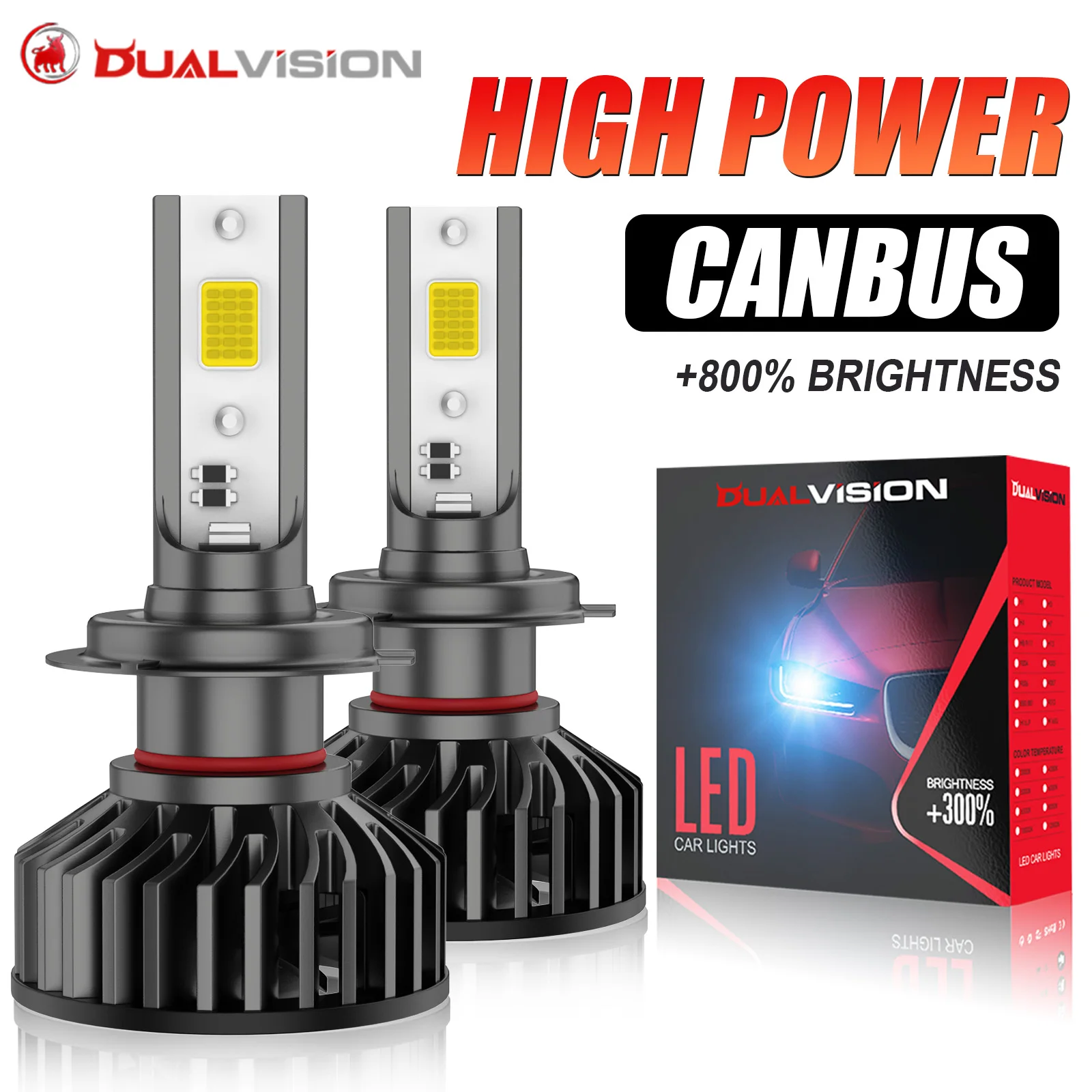 Bullvision H4 H7 Canbus LED Headlight Bulbs H11 H8 H9 H3 H1 9005 HB3 9006 HB4 9012 HIR2 Turbo Automobile Headlamp Fog Lamps 12V