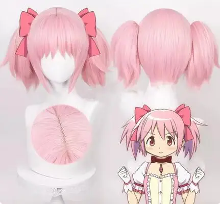 

Anime Puella Magi Madoka Magica Kaname Madoka Cosplay Wig Short Pink Heat Resistant Synthetic Hair Wigs + Wig Cap