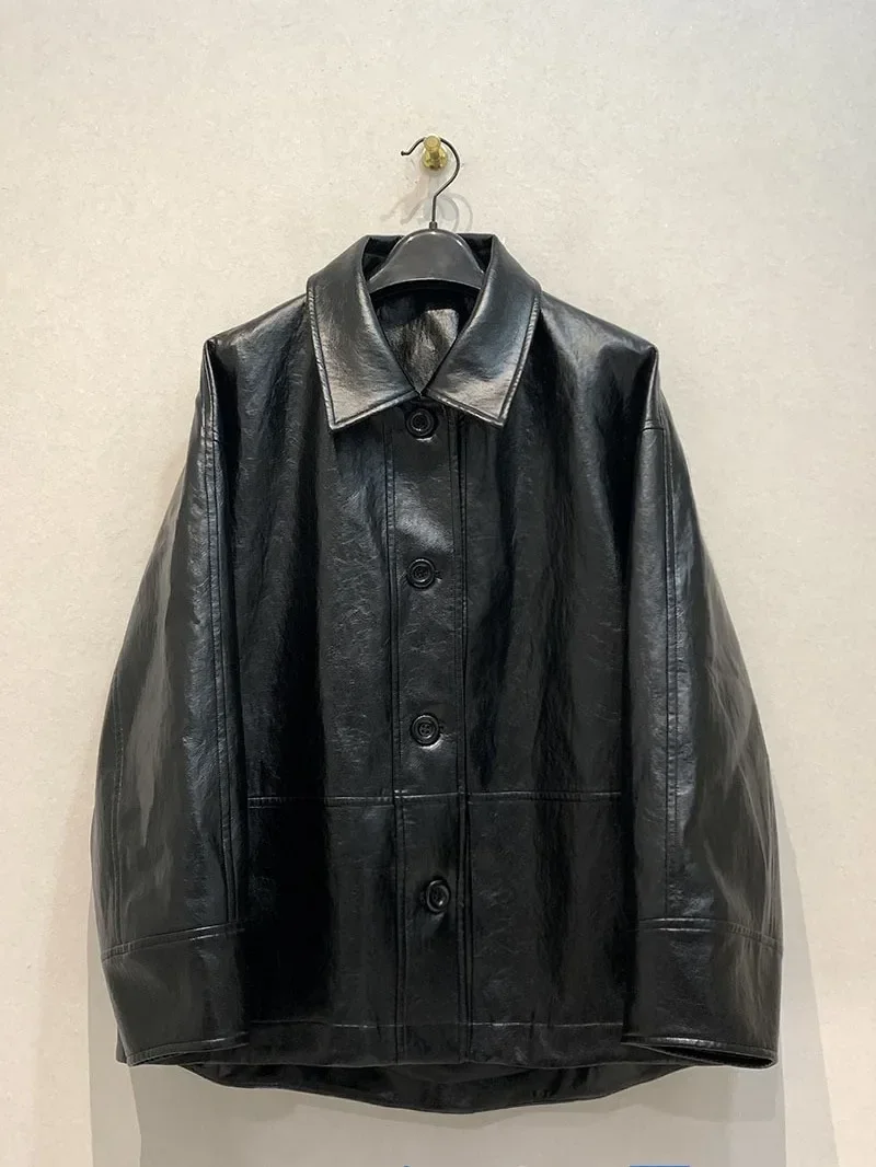 Veste à manches longues en cuir Pu pour femme, vêtement d'extérieur, automne-hiver, Abrigos Invierno, simple boutonnage, Chaquetas Mujer, vestes amples, 2025