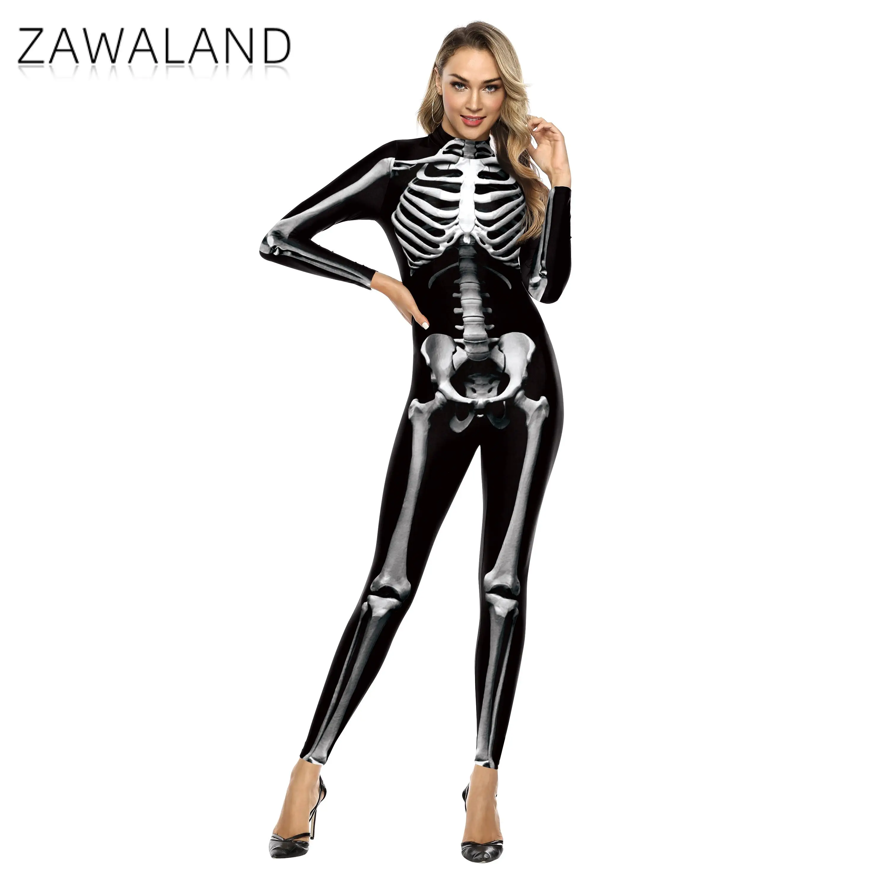 Costume Cosplay spaventoso 3D scheletro stampa tute vestiti per adulti Unisex carnevale di Halloween Sexy elastico Spandex tute Catsuit