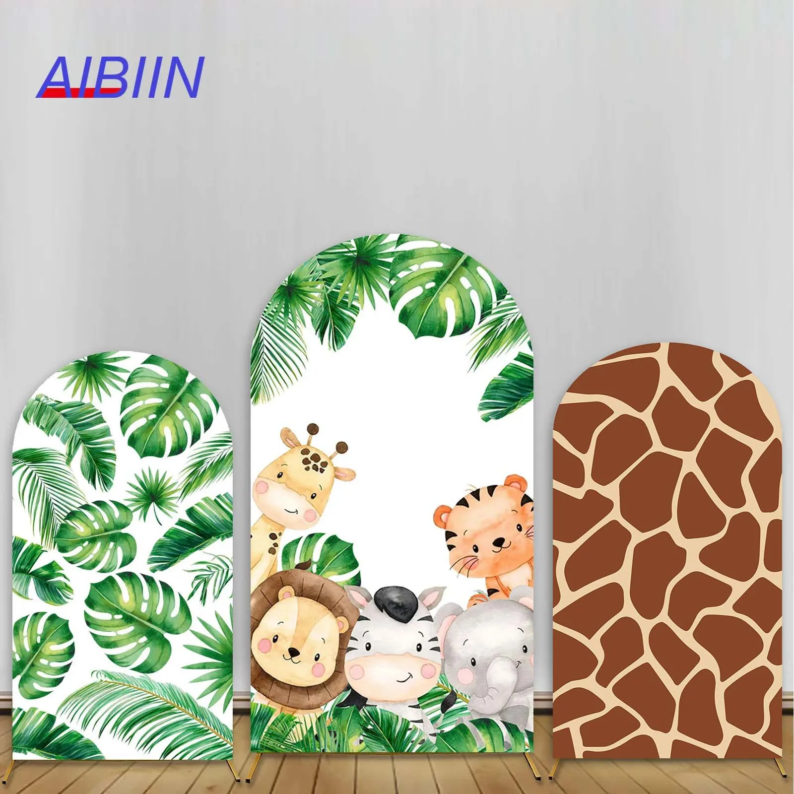 AIBIIN Arch Backdrop Cover Birthday Baby Shower Party Decor Animals Jungle Safari Spring Flower Leaves Photography Background