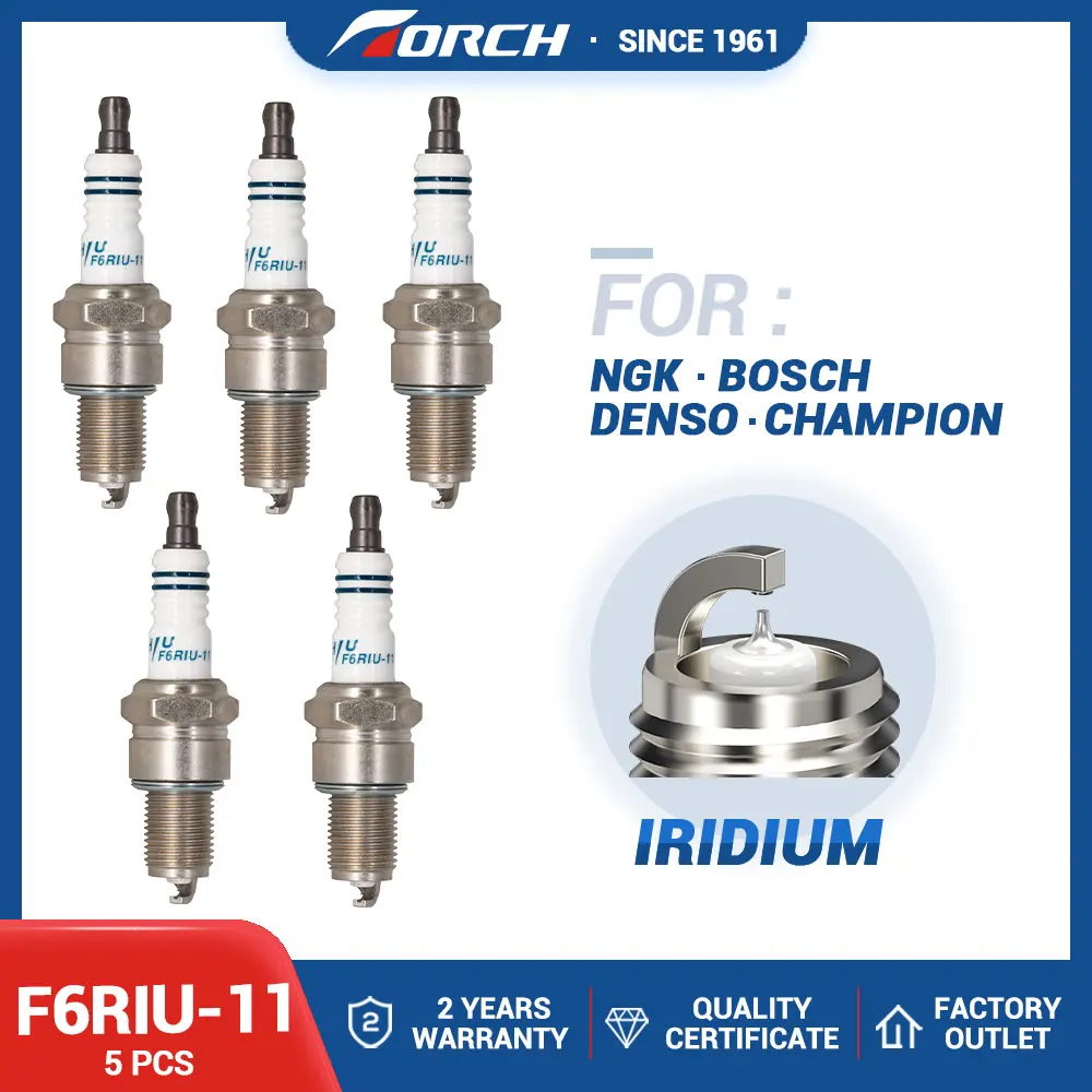 

5PCS Iridium Spark Plugs TORCH F6RIU-11 Replace for BPR6ES-11 BPR6EIX-11 BPR6EY-11 Denso IW20 W20EXR-U11 22401AA120 90098-20545