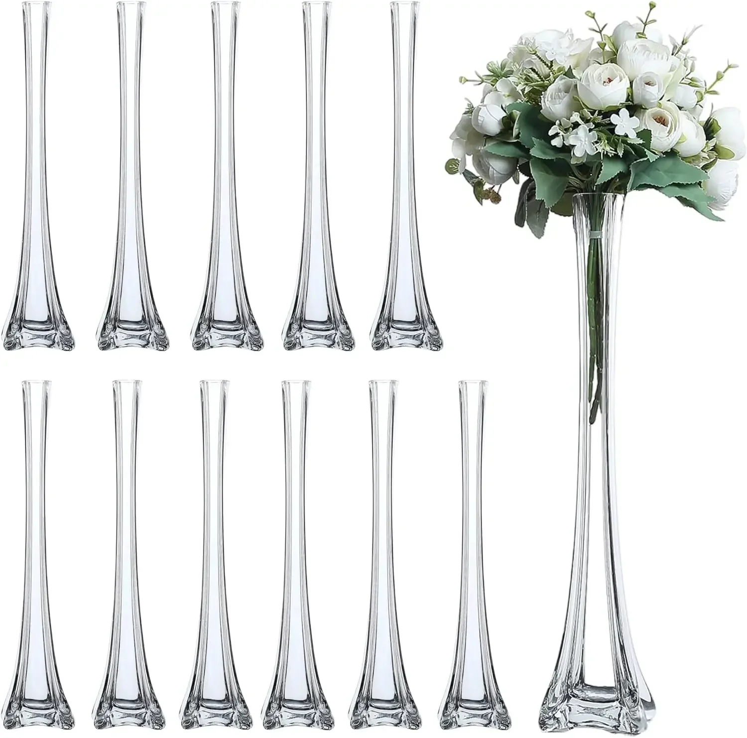 

Furniture supplies Craft And Party, Pack of 12, Eiffel Tower Vases Centerpiece for Flower, Wedding, Decoration. (20", Clear)