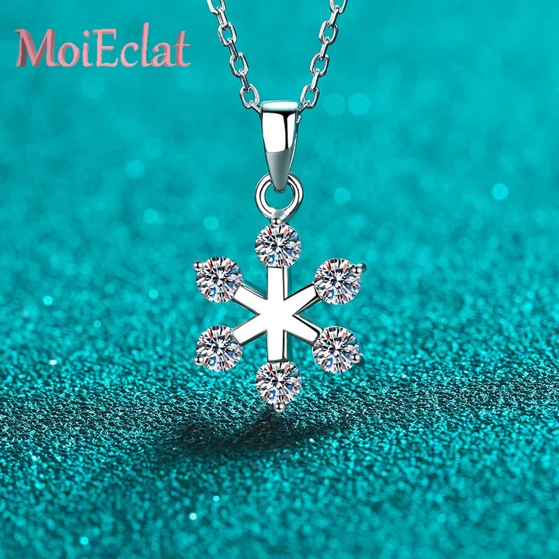 

For Women Snowflake Pendant with 0.6ct Moissanite Necklace Platinum PT950 Female Art Deco Style Fine Jewelry Best Friend Gifts
