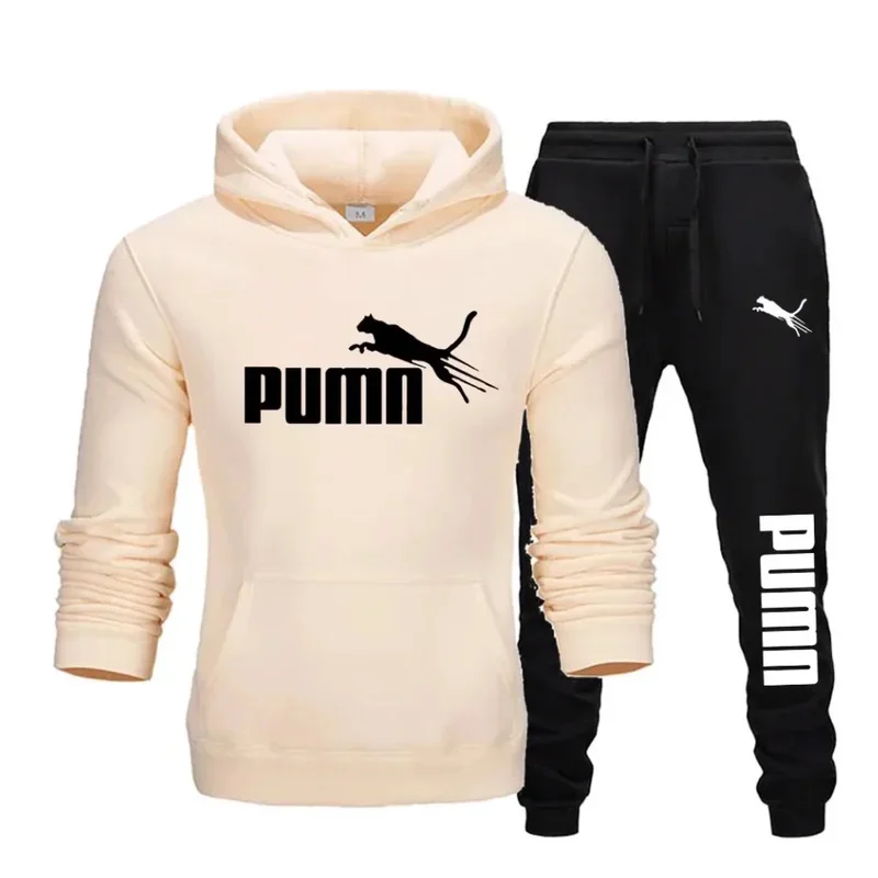 

New autumn and winter men's pullover hoodie + pants 2-piece fashionable and trendy fitness jogging casual sportswear set