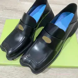 Loafers Personalized New Style Special-Shaped Toe Small Leather Shoes Thick Heel Mid-Mouth Daily Versatile Women's Shoes