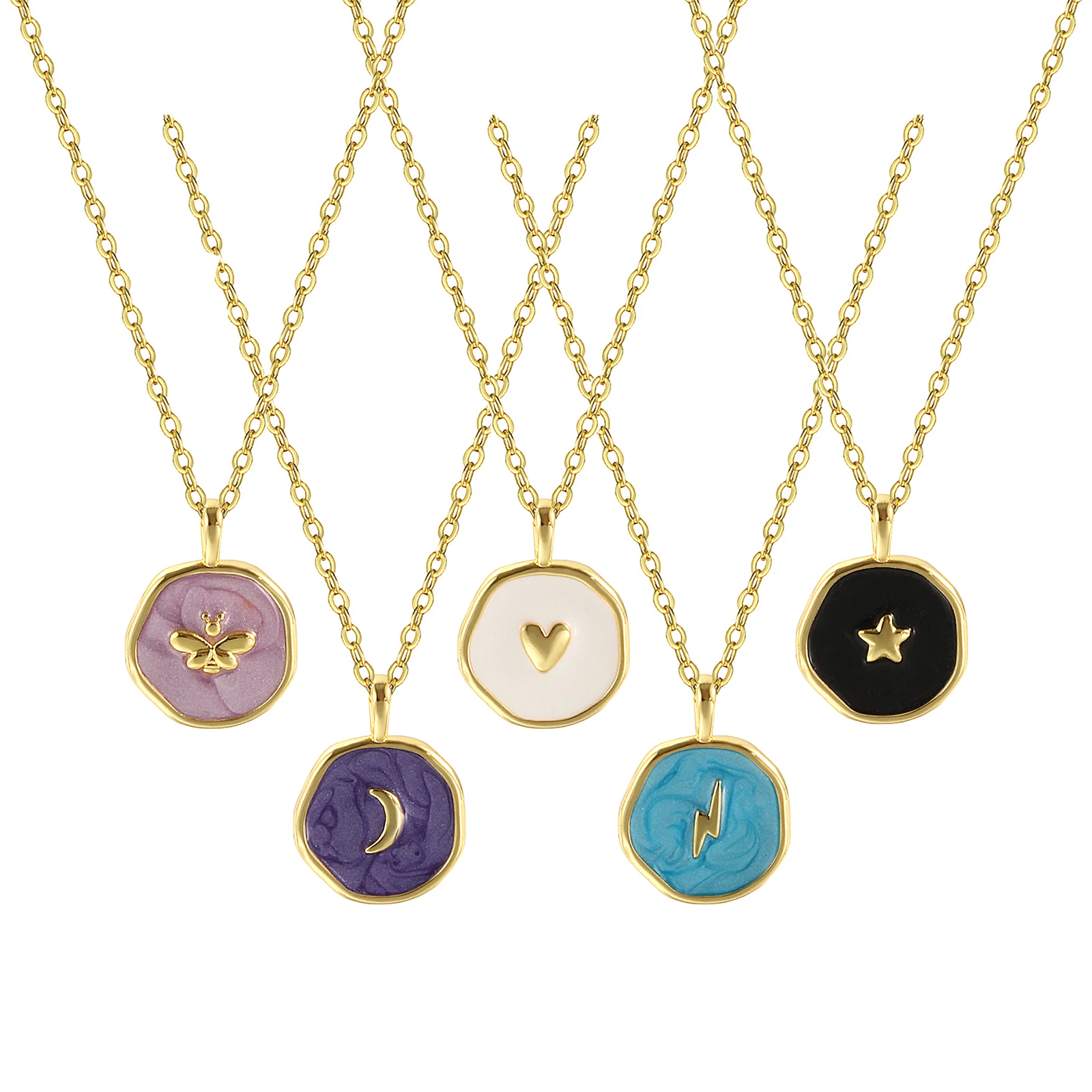 1 Piece Stylish 18K Gold Plated Brass Link Cable Chain Irregular Enamel Pendant Charm Necklace For Women 46cm + 6cm long