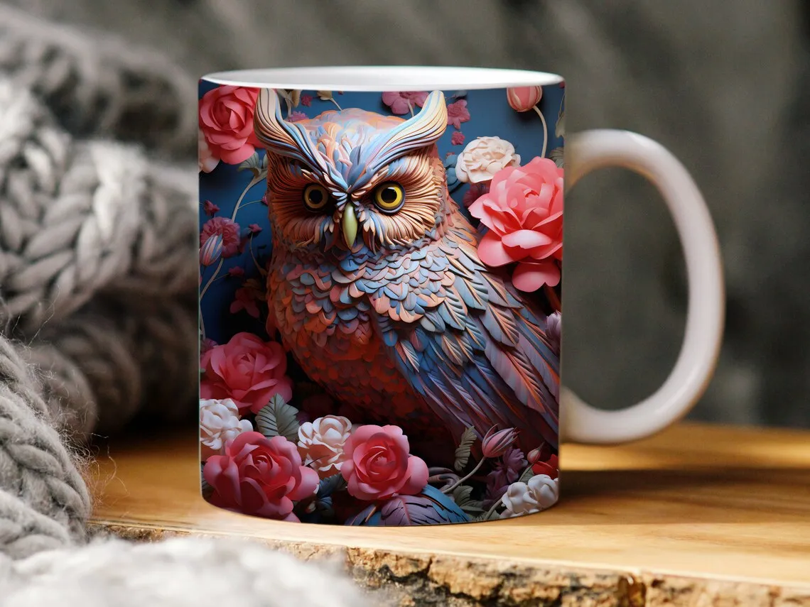 Caneca cerâmica do pássaro com tigelas e imagens, Caneca de café, Presente de aniversário para amigos