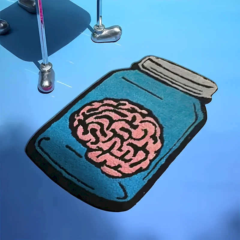 VIKAMA Horror Brain Jar Shaped Door Mat, Entrance Soft Absorbent Carpet, Gothic Bizarre Art Pattern Carpet, Home Decoration