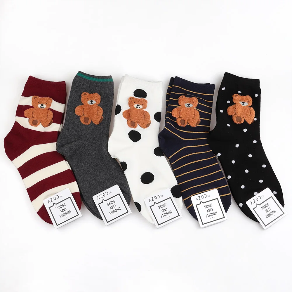 1 Pair Cartoon Bear Women Socks Comfortable Harajuku Skateboard Girl Socks Novelty Breathable Sox Christmas Gift Factory Direct