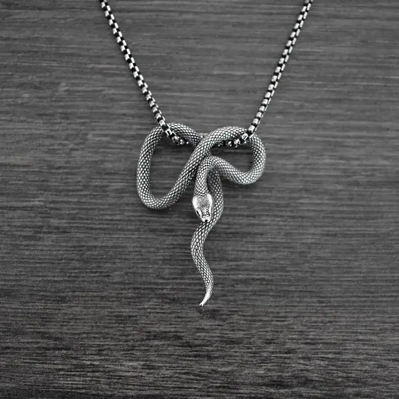Snake Pendant Necklace Stainless Steel Jewelry Serpent Unisex Mens Necklace