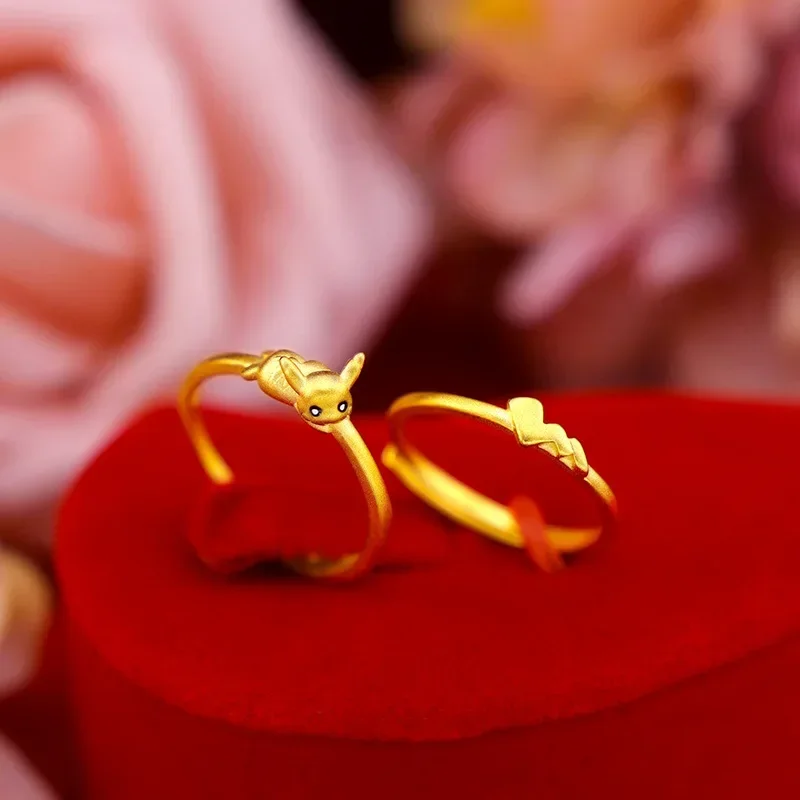 

9999 Real Gold 24K Pokémon Pikachu Ring, Ancient Gold Opening Pikachu Flash Ring