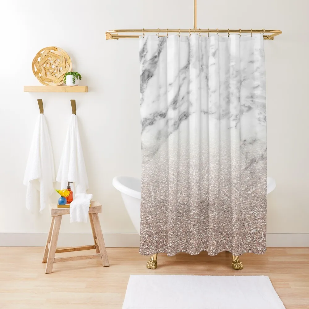 

Rose gold glitter on marble Shower Curtain Curtain For Bath Bathroom Curtain Box Bathroom Deco Bathtub Curtain