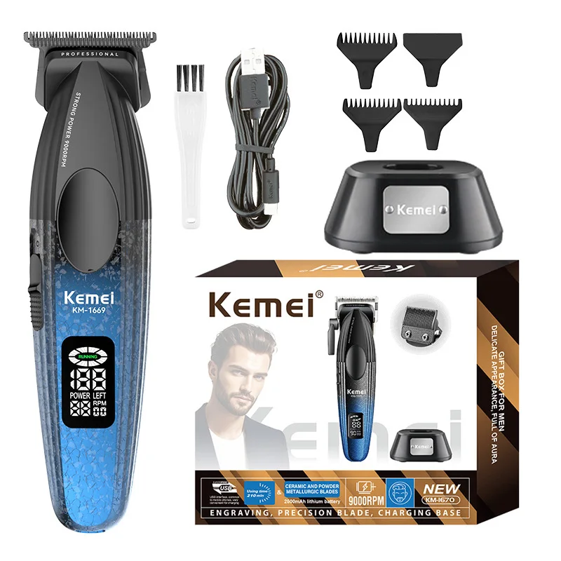 

Машинка для стрижки волос Kemei KM-1669, профессиональный триммер для мужчин с зарядной базой, подарок для мужчин.