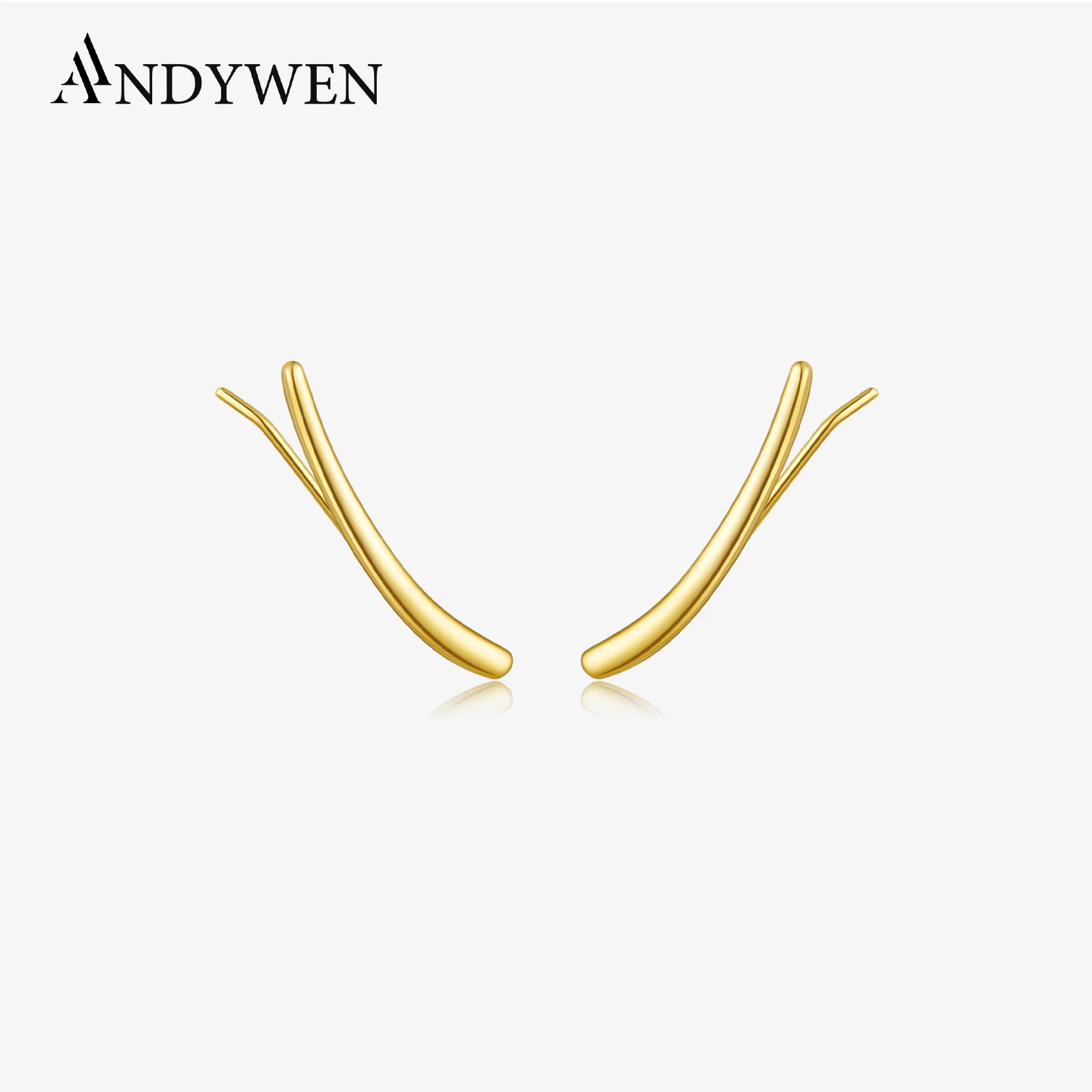 ANDYWEN 925 Sterling Silver Gold Big Long 25mm Plain Climber Women Earring Clips Pendiente Line Fine Jewelry 2023 Birthday Gift